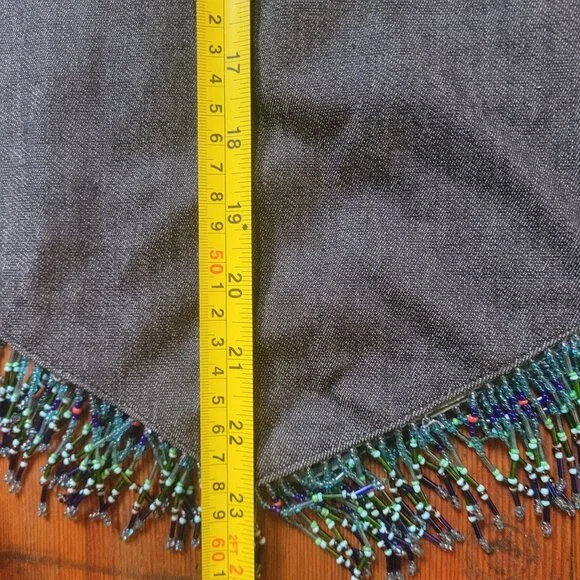 Beaded V-Hem Denim Skirt, Sz XS-S - Picture 7 of 13